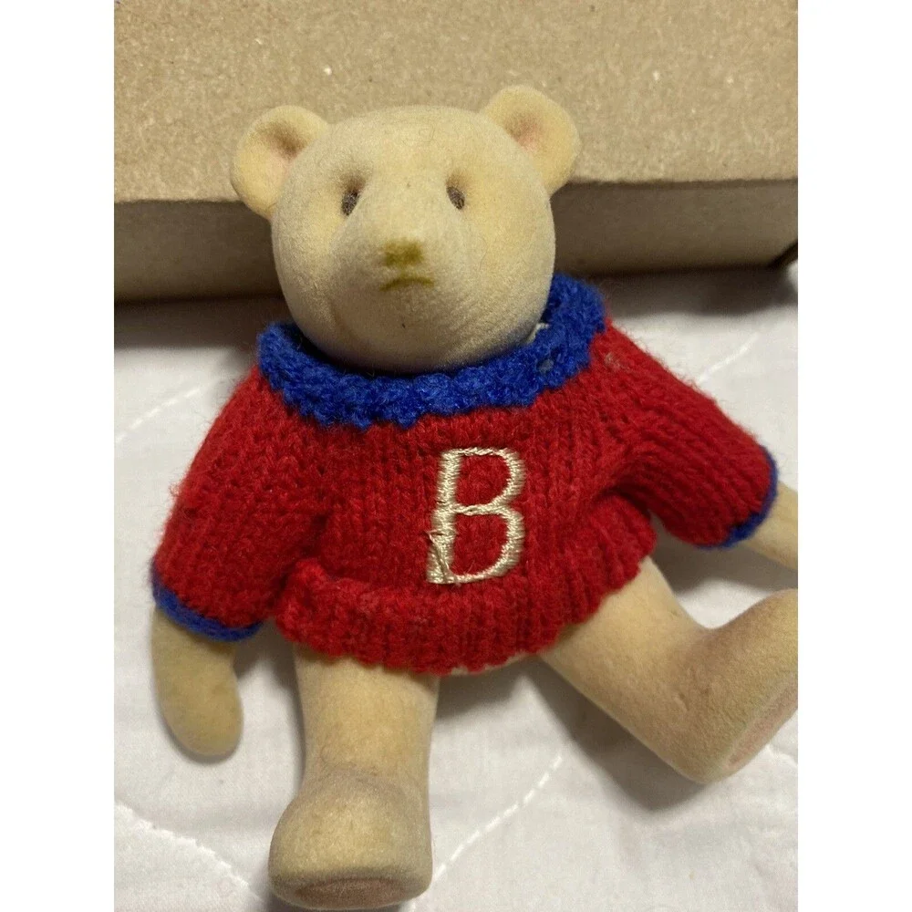 Gund Miniature Jointed Winter Teddy Bear “B” Red Sweater Vintage HTF